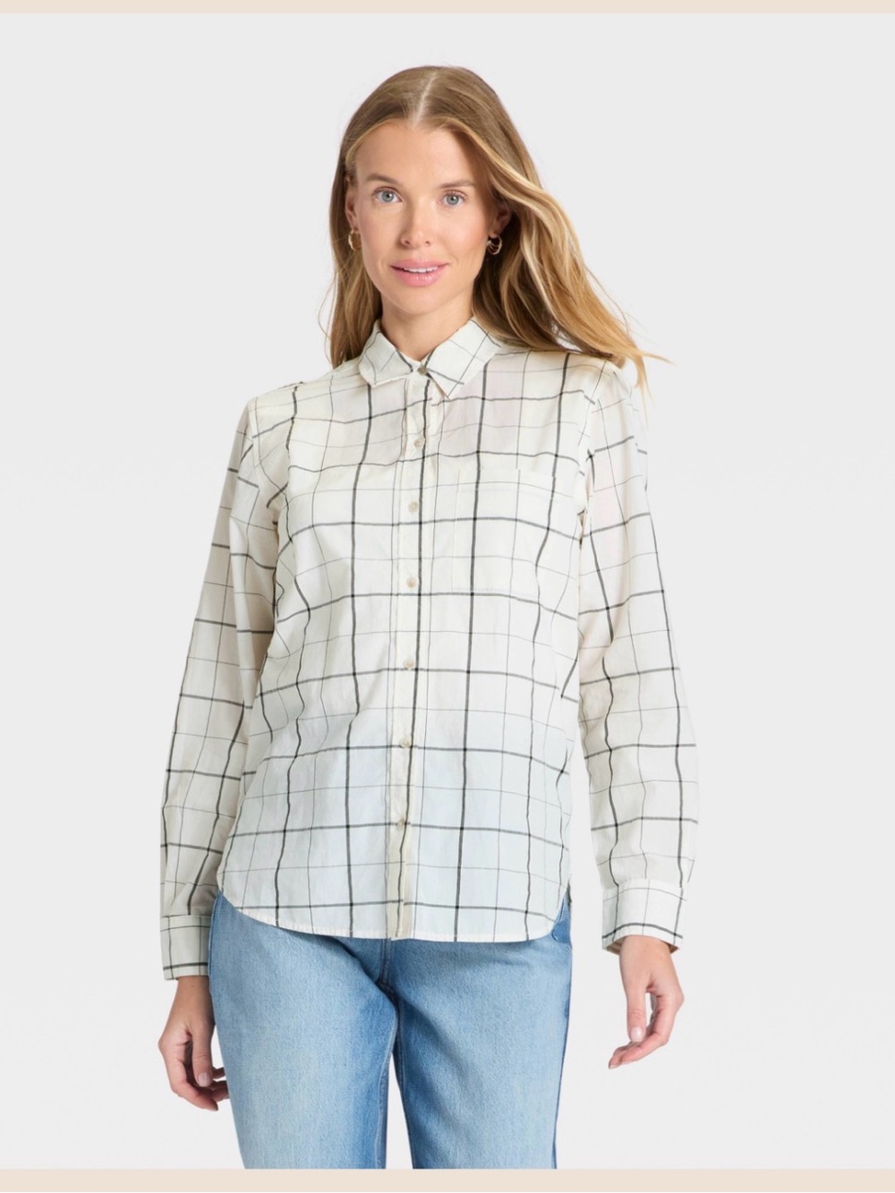 Windowpane Button-Up Shirt in Ivory and Black